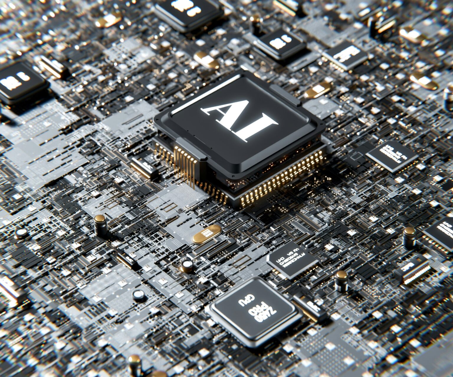 AI時代をイメージしたコンピューターチップの画像